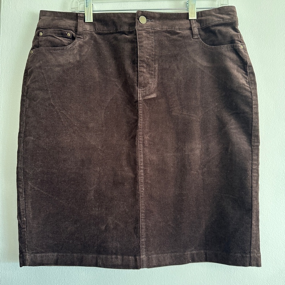 NWT Charter Club Corduroy Tummy-Control Skirt Dark Chocolate 10